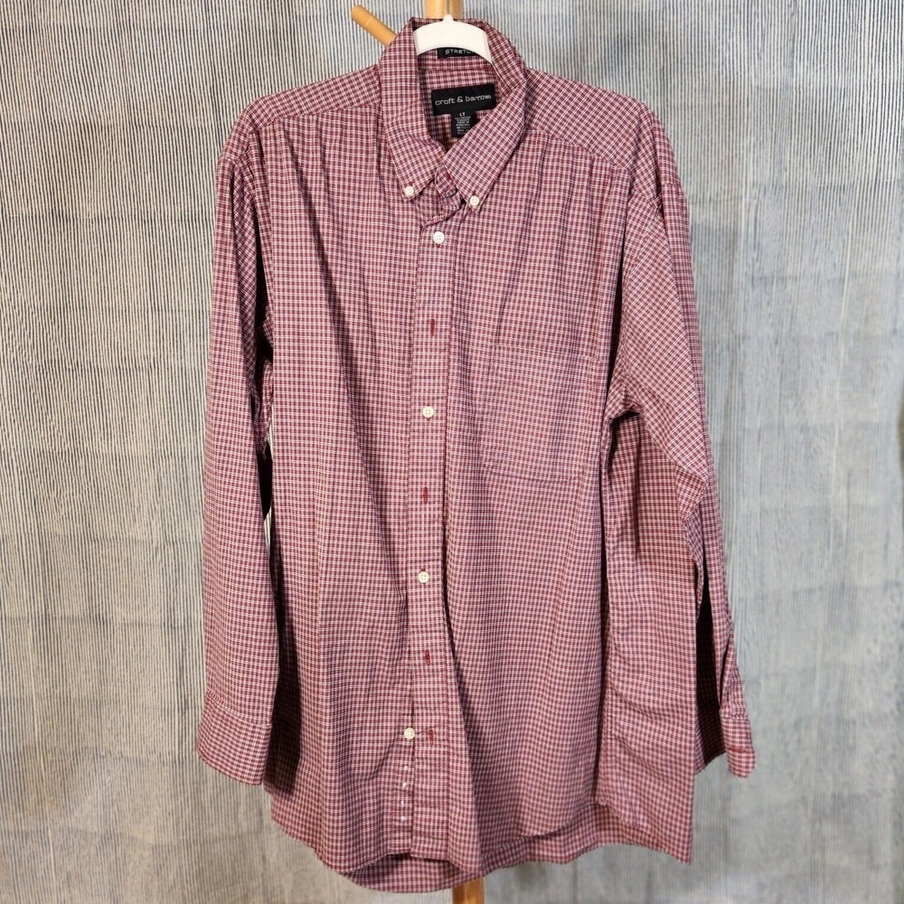 Croft & Barrow Large Tall $55 Red White Check Stretch Cotton Button Down Shirt